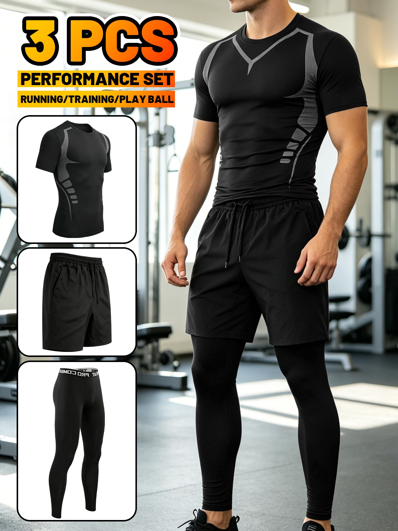3 Piece Men’s Outdoor Workout  - مراجعة Compression Shorts Athletes وسعره