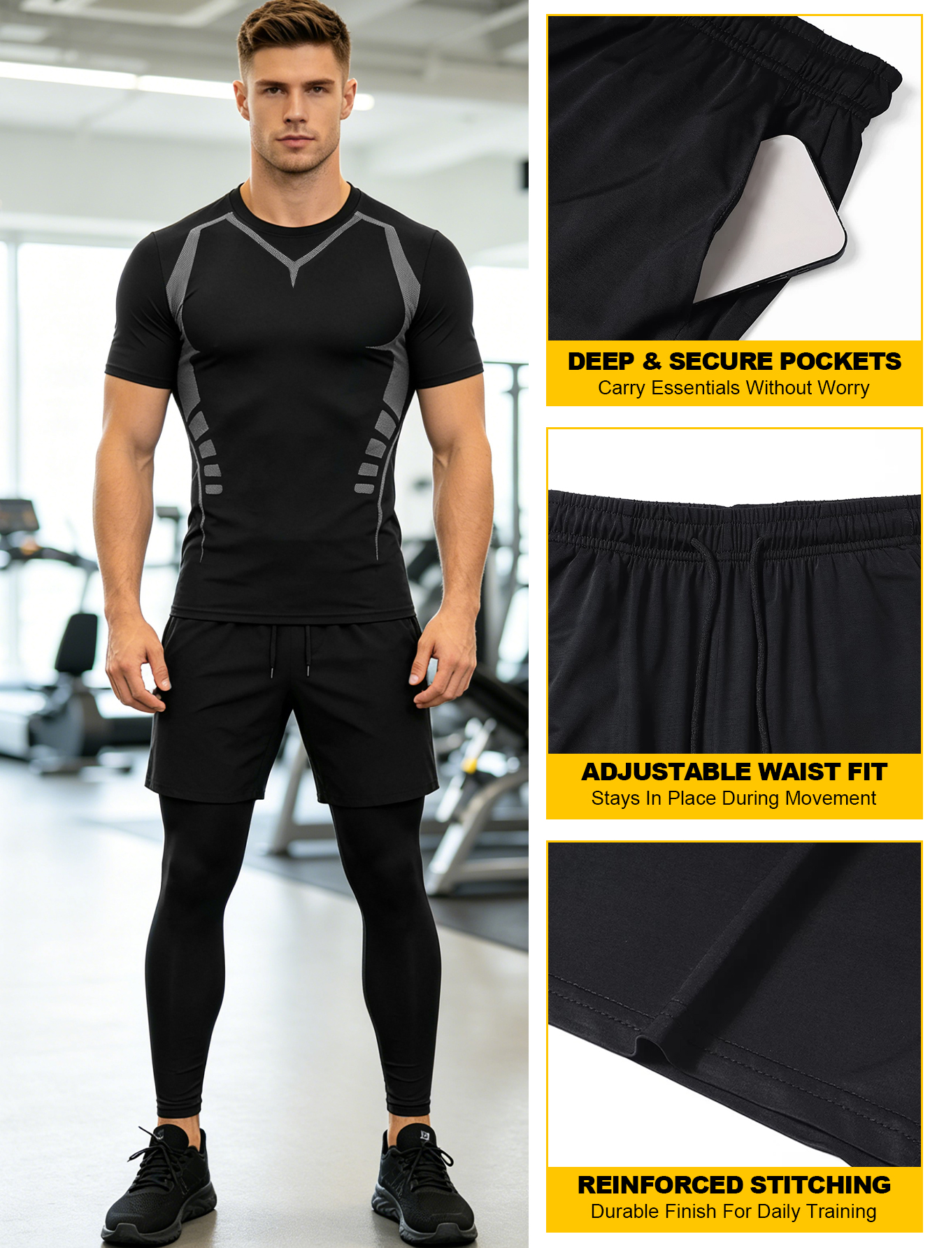 3 Piece Men’s Outdoor Workout  - مراجعة Compression Shorts Athletes وسعره
